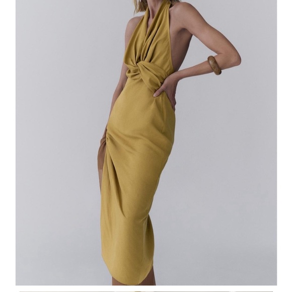 🌺ZARA NWT LINEN 2024 COLLECTION HALTER DRESS ZW COLLECTION Small - Picture 3 of 11